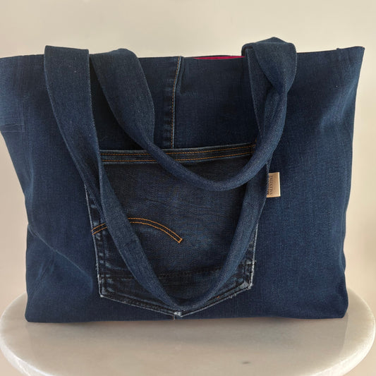 The Zsa Zsa Tote - Dark Denim & Hot Pink