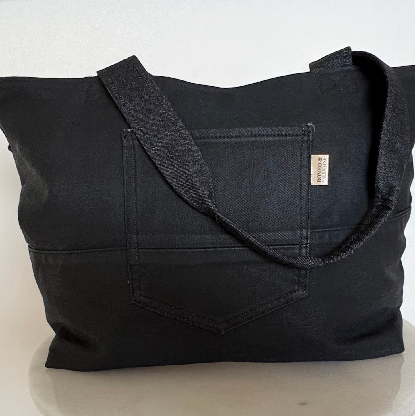 The Stevie Tote - Black Coated Denim