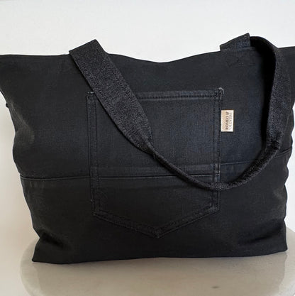 The Stevie Tote - Black Coated Denim