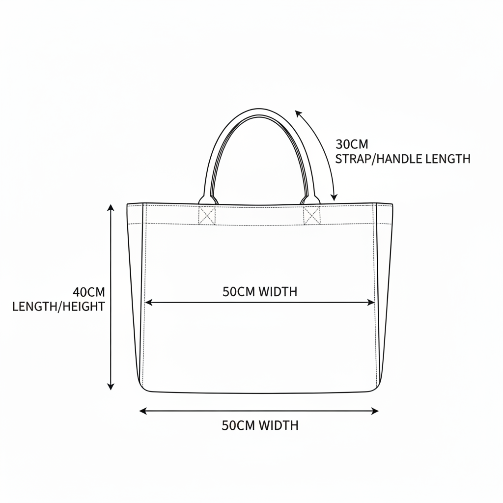 Tote Bag Dimension Diagram - 30CM Strap